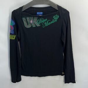 Blue Marlin Five Star Vintage Women's Black Long Sleeve Pullover Top Size Large